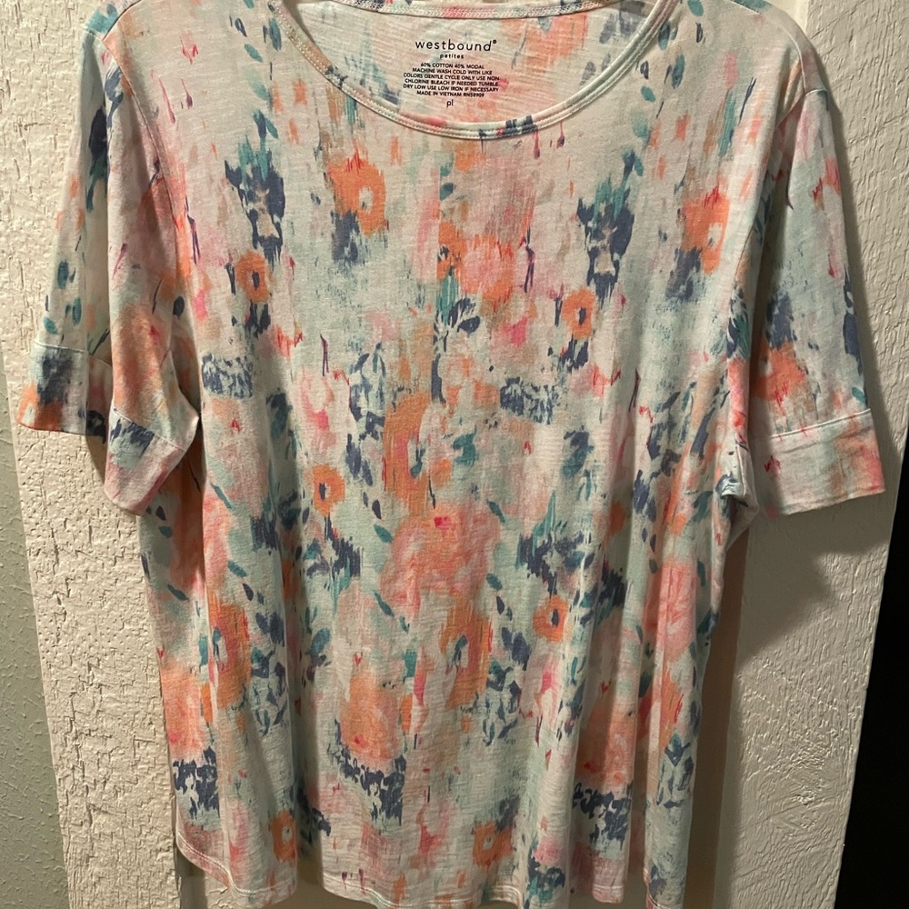 Westbound Women's Short Sleeve Top - Blue, Pink, Orange Floral